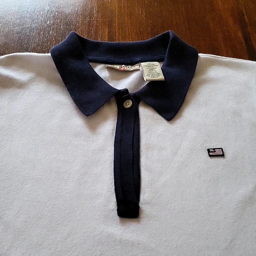 Ralph Lauren Polo Jeans Shirt,White/Navy. Girls XL/Womens Small.